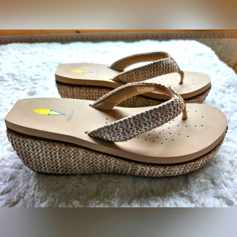 Volatile Wedge Platform Women's Sandals, Size 10, Tan